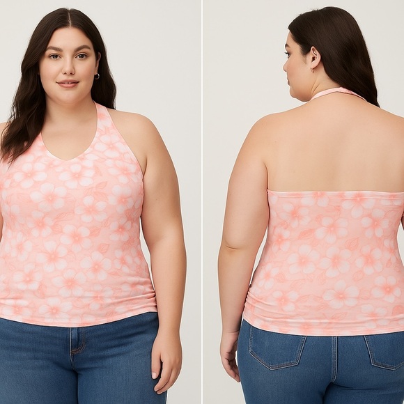 Faded Rose Pink Floral Halter Top XL NWOT - Picture 1 of 5